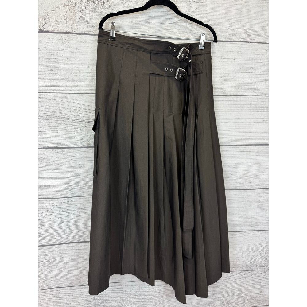 Zara Women's Brown Pleated Asymmetrical Buckle Midi Wrap Skirt Size Medium - Picture 5 of 10